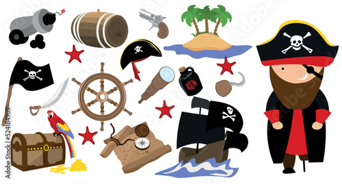 Different clip art for Pirate Day on white background photo