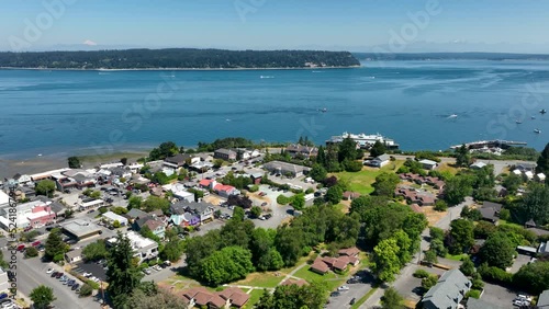 Wide sweeping view of Langley, WA with the Pacific Ocean in the background. photo