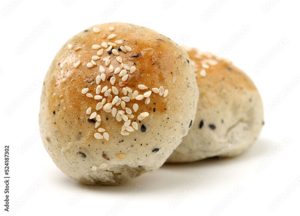 small round breads with sesame on white background