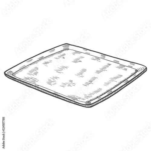 square plate Kitchenware isolated doodle hand drawn sketch with outline style