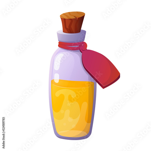 Magic potion. Cartoon game interface elements, alchemist bottles with elixir