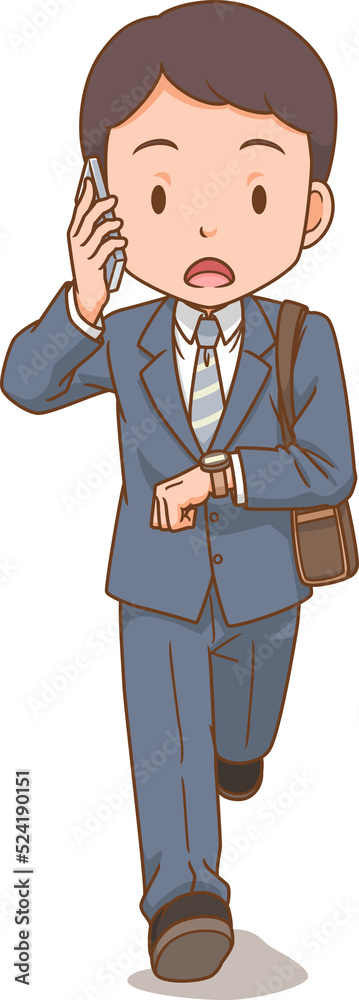 Cartoon character of businessman running in rush hour. Cartoon character of businessman running in rush hour.