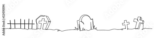 scary night cemetery in continuous line drawing style