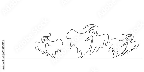 spooky white ghosts,phantom group in continuous line drawing vector illustration