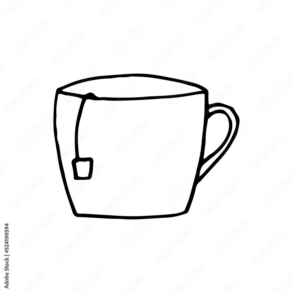 cup with tea bag hand drawn in doodle style. hot drink sketch. vector, minimalism, monochrome. cup with tea bag hand drawn in doodle style. hot drink sketch. vector, minimalism, monochrome.