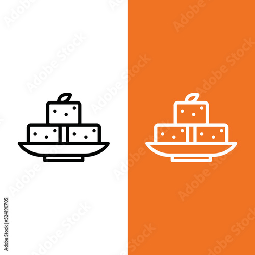 Tofu Vector Icon in Outline Style. Tofu is a food made of condensed soy milk that is pressed into solid white blocks in a process quite similar to cheesemaking. Vector icon for app, game, or logo