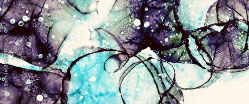 Modern fluid abstract illustration wallpaper, turqoise colormix, graphic for printed materials, watercolour painting, hand drawn art, background made with alcohol ink technique, mix of colours	