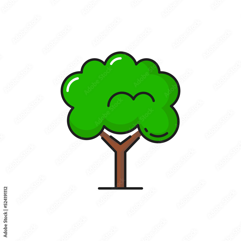 Tree icon, forest park or garden and tropical green plant, vector isolated symbol. Tree with leaves of oak, elm or birch, forest bush or shrub with branches in thin line, nature woodland Tree icon, forest park or garden and tropical green plant, vector isolated symbol. Tree with leaves of oak, elm or birch, forest bush or shrub with branches in thin line, nature woodland