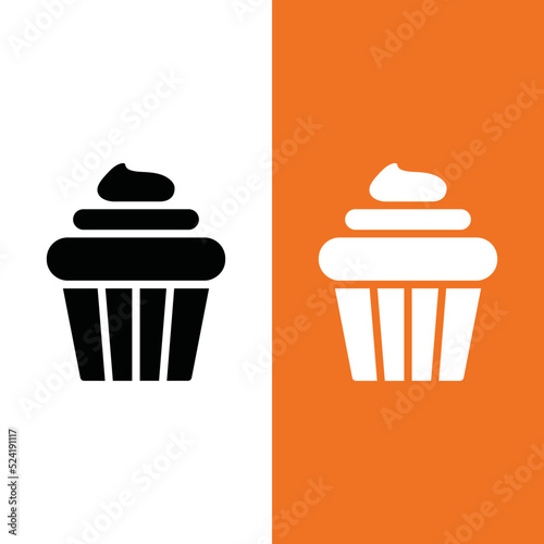 CupCake Vector Icon in Glyph Style. A cupcake is a small cake designed to serve one person, which may be baked in a small thin paper or aluminum cup. Vector illustration for app,  Website, or Game