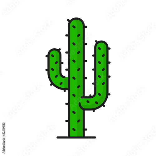 Cactus icon, plant of tropical tree or exotic park and garden forest, vector isolated symbol. Green succulent with pricks, agave, opuntia or saguaro cactus, Mexican or Texas desert green plant