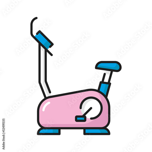 Running simulator exercise stationary bike isolated outline icon. Vector bicycle training machine, sport club and medical equipment. Cycling simulator, sport equipment, walking device hometrainer