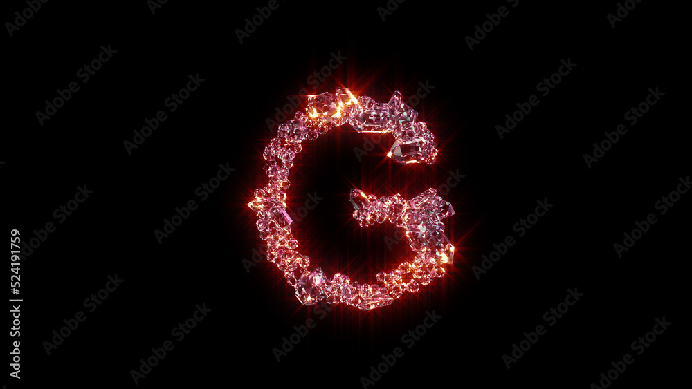 bright red glowing glamorous gems font - letter G, isolated - object 3D illustration bright red glowing glamorous gems font - letter G, isolated - object 3D illustration