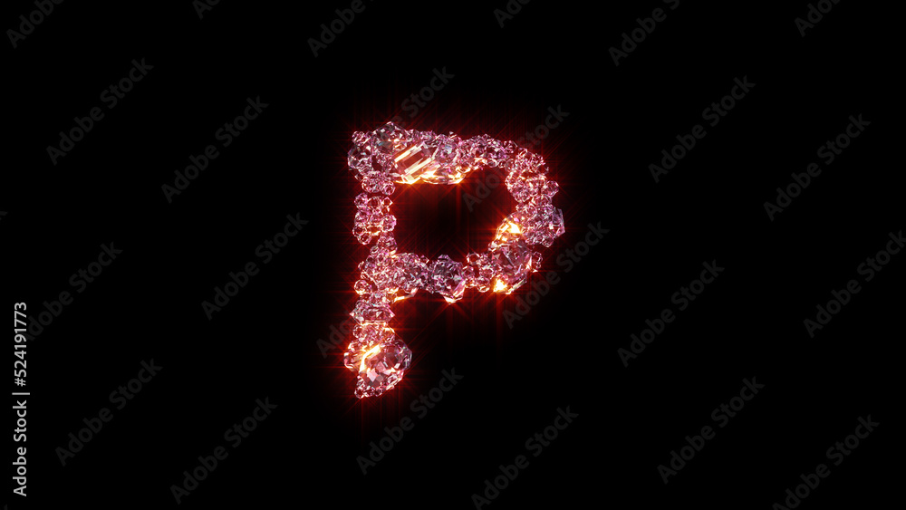 bright red lighting lux jewels alphabet - letter P, isolated - object 3D rendering bright red lighting lux jewels alphabet - letter P, isolated - object 3D rendering