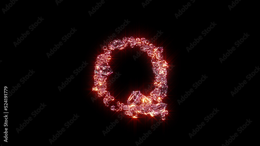 bright red lighting glamorous gems alphabet - letter Q, isolated - object 3D rendering