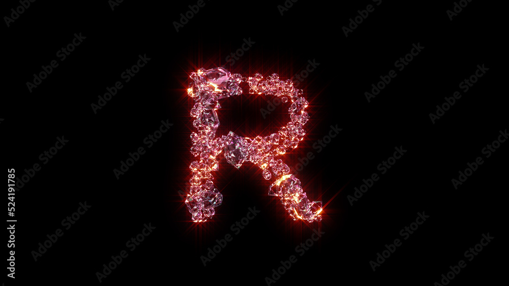 bright red shining luxury diamonds alphabet - letter R, isolated - object 3D illustration bright red shining luxury diamonds alphabet - letter R, isolated - object 3D illustration