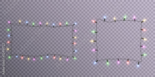 Christmas holiday lights on a transparent background. Lots of glowing lights. Garlands, Christmas decorations. 2023 Vector 