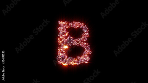 bright red lighting glamour gems font - letter B, isolated - object 3D rendering