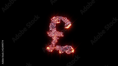 bright red glowing glamorous gems alphabet - pound symbol, isolated - object 3D rendering