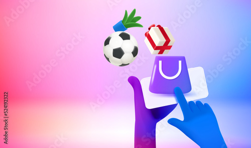 Making purchasing online concept. 3d vector banner with copy space