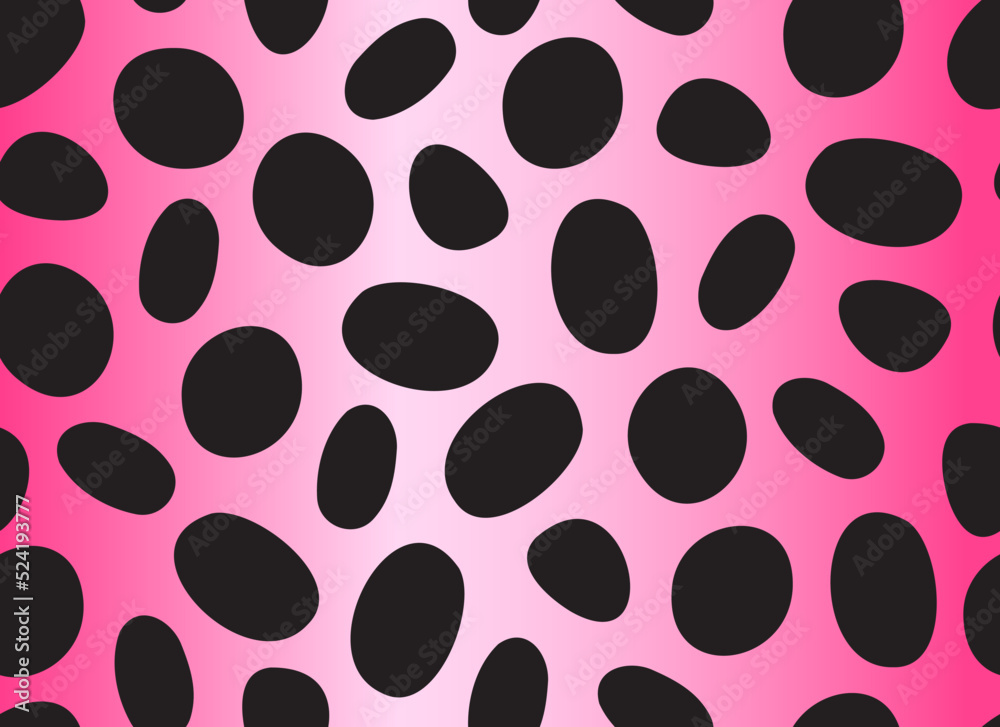 Dalmatian pink seamless pattern. Black uneven spots animal print. Abstract background with black circles. Vector background. Vector illustration. Dalmatian pink seamless pattern. Black uneven spots animal print. Abstract background with black circles. Vector background. Vector illustration.
