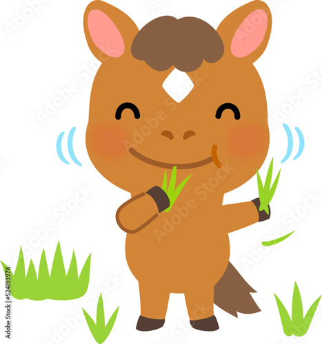 草を食べる馬のキャラクター