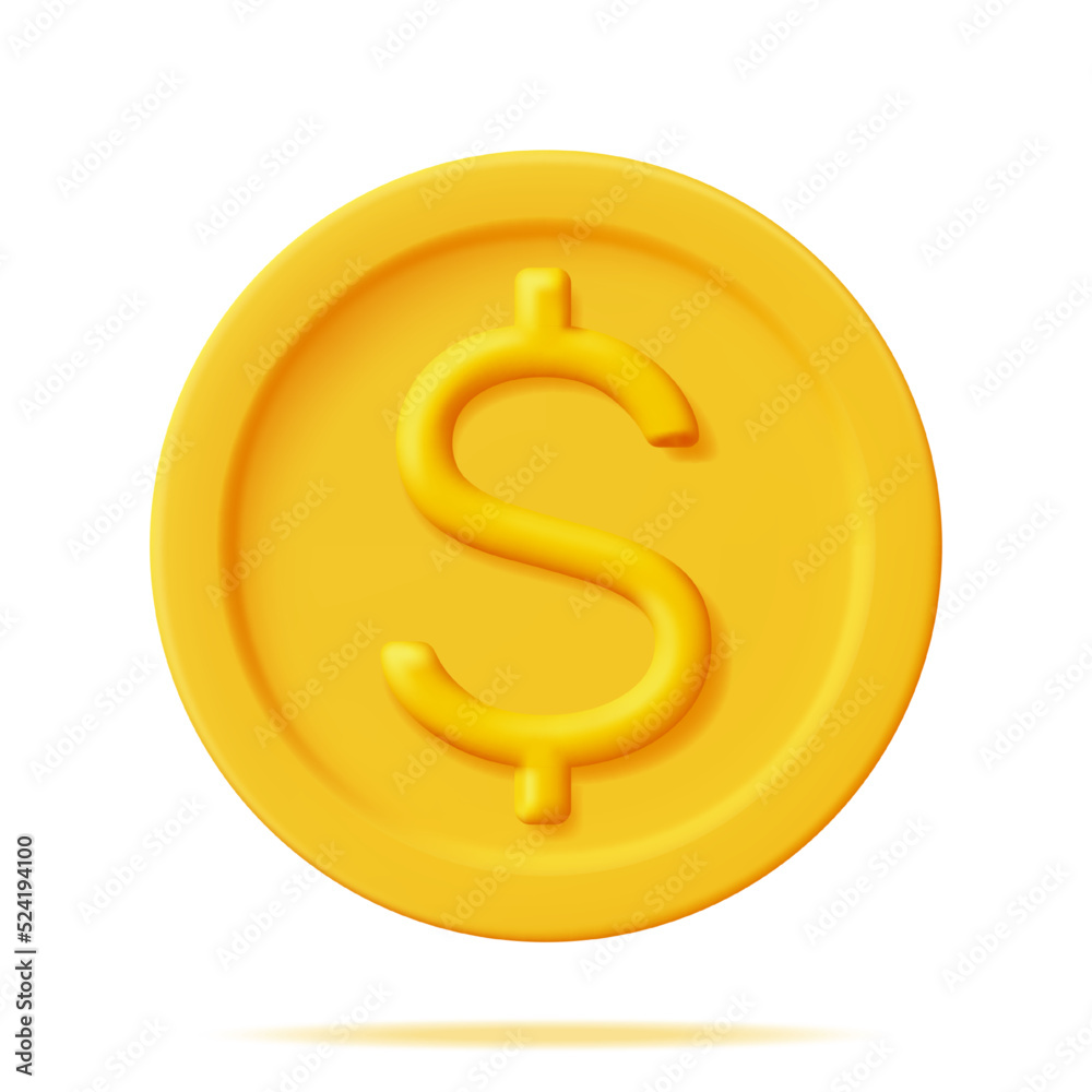 3D Gold Coin with Dollar Sign Icon Isolated. American Dollar Coin Render. Empty Golden Money Sign. Growth, Income, Savings, Investment. Symbol of Wealth. Business Success. Vector Illustration 3D Gold Coin with Dollar Sign Icon Isolated. American Dollar Coin Render. Empty Golden Money Sign. Growth, Income, Savings, Investment. Symbol of Wealth. Business Success. Vector Illustration