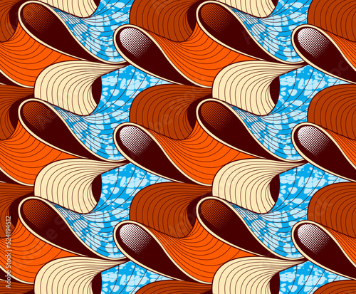 africa abstract seamless pattern, curve lines free form shape, tribal textile art, hand-draw rough background vibrant colors, fashion artwork for Fabric print, clothes