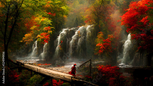 Waterfall in the autumn forest.