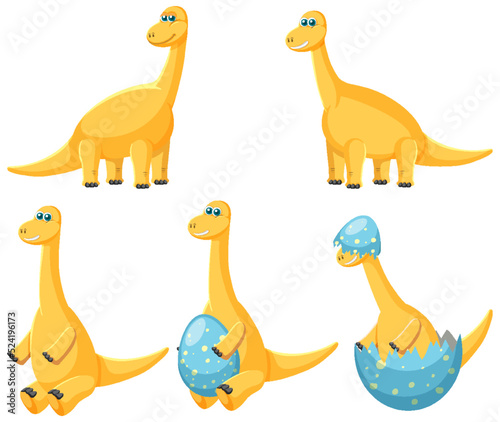 Different cute apatosaurus dinosaur cartoon characters