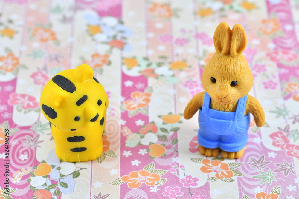 Obraz premium うさぎとトラの年賀状素材