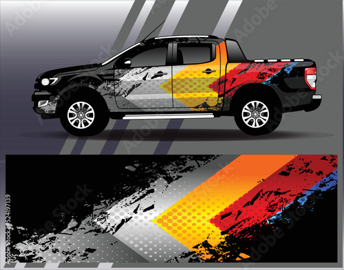 Car wrap design vector. Graphic abstract stripe racing background kit designs for wrap vehicle  race car  rally  adventure and livery