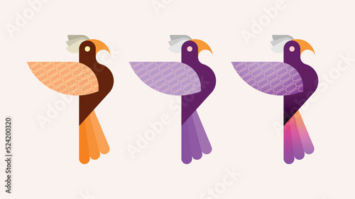 Colorful images isolated on a white background A Bird vector icons. Three options of a flying exotic bird. Can be used as a logo. Layered vector file.