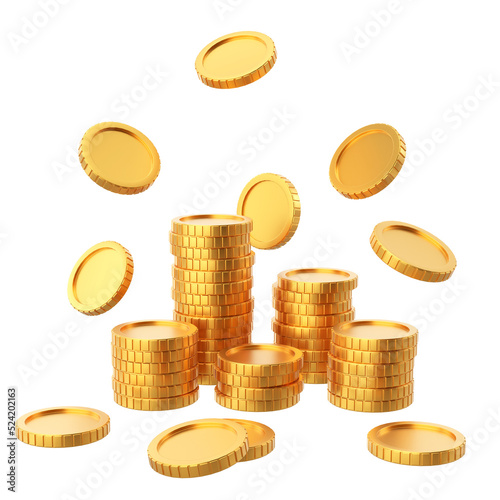 Golden coin. Coins stack. 3D element.