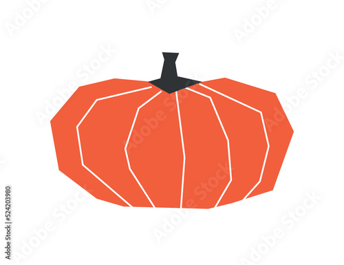 Vector isolated illustration with botanical element - fresh faitytale pumpkin. Orange vegetarian symbol of autumn - squash. Decorative minimalistic halloween object - gourd on white background photo