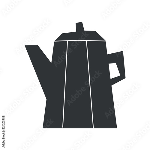 Vector isolated illustration with kitchen equipment - flat kettle. Black symbol of cozy home - teapot. Decorative minimalistic object has geometric shapes on white background
