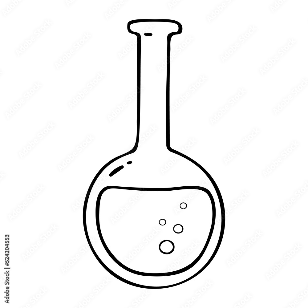 The flask vector icon. A hand-drawn doodle. Back to School education. The flask vector icon. A hand-drawn doodle. Back to School education.