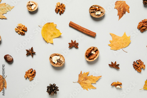 Concept of Autumn, Autumn composition accessories on light background