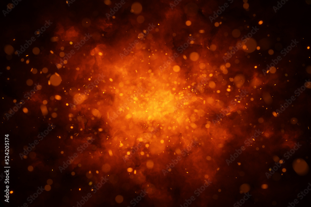 Dark fire flames with fire sparks copy space background.