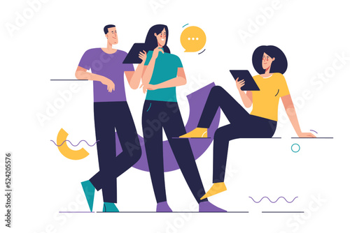 Flat style outline vector illustration depicting group of people on the subject of teamwork