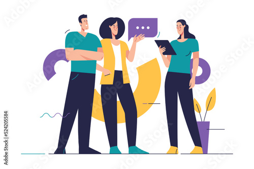 Flat style outline vector illustration depicting group of people on the subject of teamwork