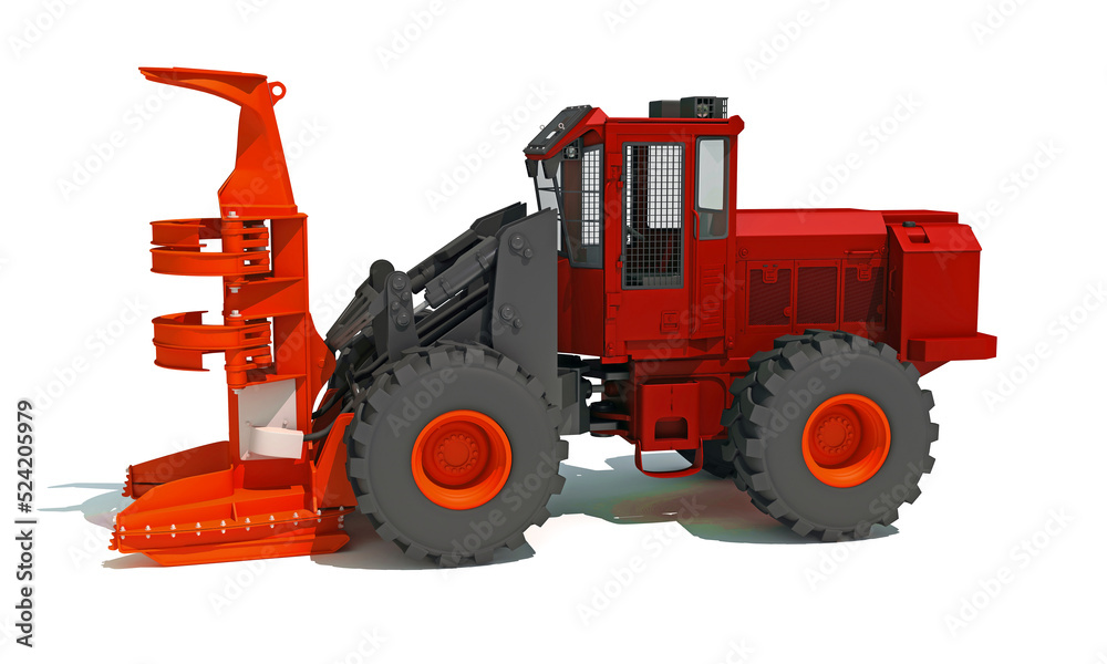 Fototapeta premium Wheeled Feller Buncher 3D rendering on white background