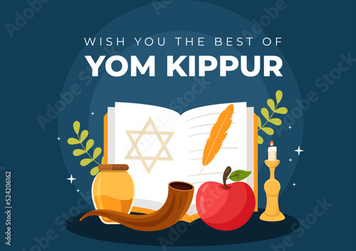 Yom Kippur Celebration Hand Drawn Cartoon Flat Illustration to Day of Atonement in Judaism on Background Design