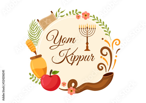 Murais de parede Yom Kippur Celebration Hand Drawn Cartoon Flat Illustration to Day of Atonement
