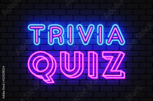 Trivia Quiz in retro style on light background. Quiz night neon signboard, light banner. Neon vector illustration