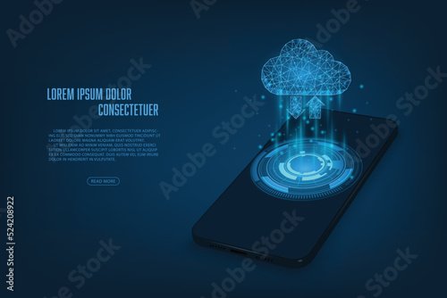 Vector cloud concept. Data exchange on smartphone online strage technology background. photo