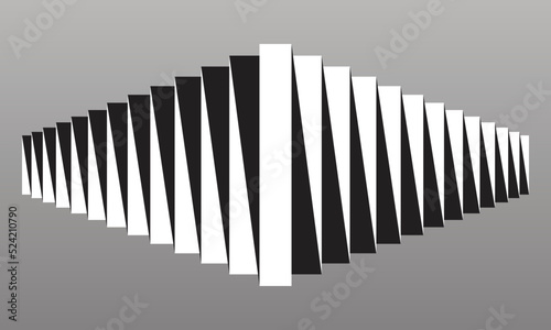 Black and white lines in zigzag like domino with shadow with perspective.