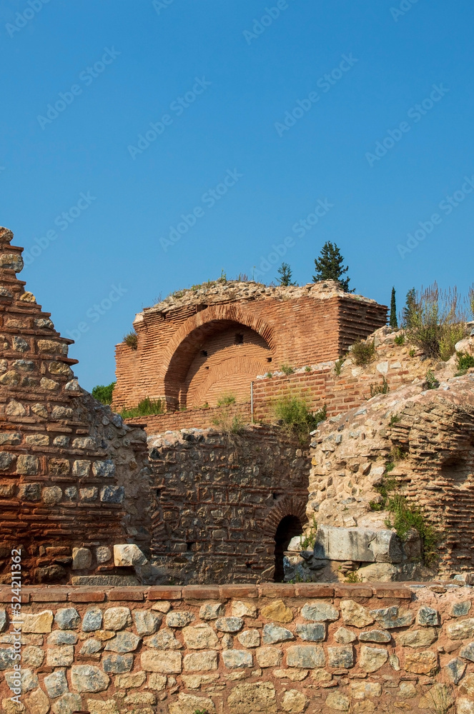 Lefke Gate (Lefke Kapi) of ancient Iznik Castle. Historical stone walls and doors of Iznik, Bursa.