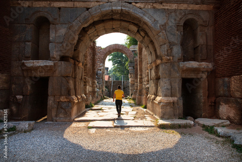 Lefke Gate (Lefke Kapi) of ancient Iznik Castle. Historical stone walls and doors of Iznik, Bursa. photo