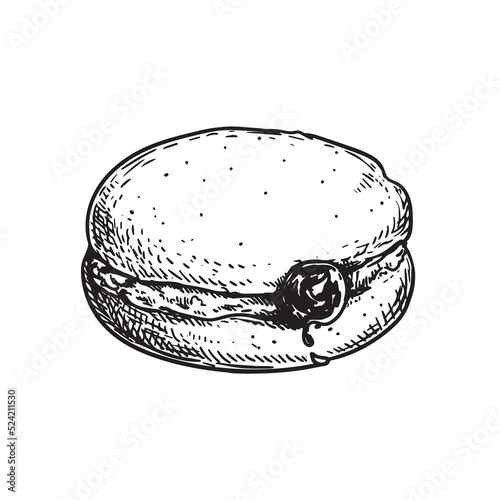 Traditional Italian baked sweet Bombolone. Chocolate cream inside. Best for menu design and packages. Vector illustration isolated on white background.