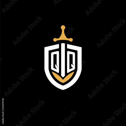 Creative letter QQ logo gaming esport with shield and sword design ideas